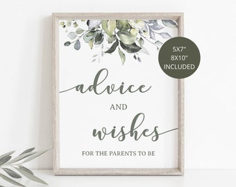 Greenery Advice and Wishes For The Parents To Be Sign, wedding sign, bridal shower sign, printable sign 11GN
