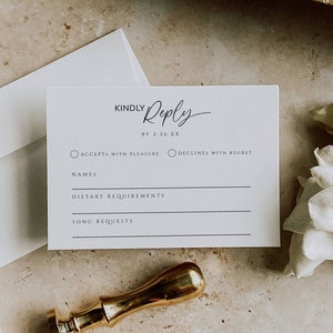 Scheda RSVP minimalista, modello di scheda di risposta moderna, scheda di risposta per matrimonio modificabile, fai da te, inserto per matrimonio - MIA