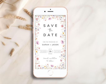 Wildflower Save The Date Electronic Invitation, Field Florals Save Our Date Digital Invite, Text Invite, Online Invitation - LAURA