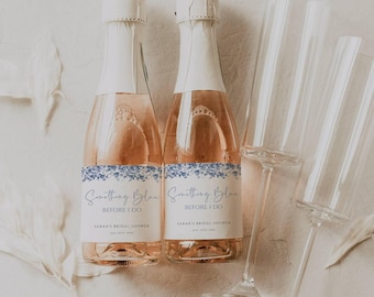 Something Blue Before I Do Mini Champagne Label Template, Toile Blue Editable Bridal Shower Label, Printable, Wedding Shower Decor - SPB1