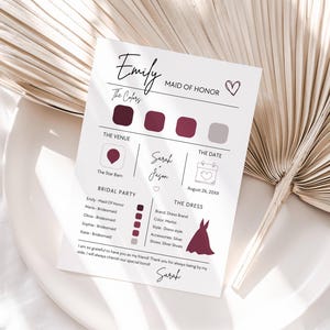 Bridesmaid Info Card Template, Bridal Party Info Card, Maid Of Honor Infographic, Proposal Card, Edit In Canva, Wedding Information Card