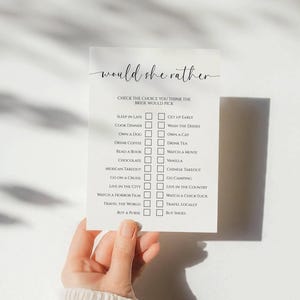 Would She Rather Game, Minimalist Bridal Shower Game Template, Who Knows The Bride Best, Editable Shower Activity, Printable Games - SPM3