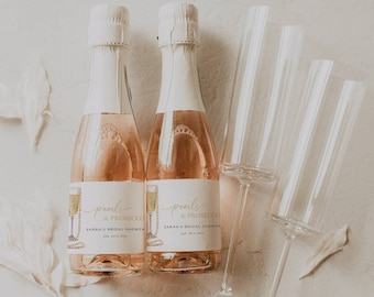 Pearls and Prosecco Mini Champagne Label Template, Editable Bridal Shower Champagne Label, Printable Lbel, Wedding Shower Decor, DIY