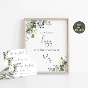 How Many Kisses For The Soon To Be Mrs, Greenery Bridal Shower, Bridal Shower Decoration, Bridal Shower Game 114