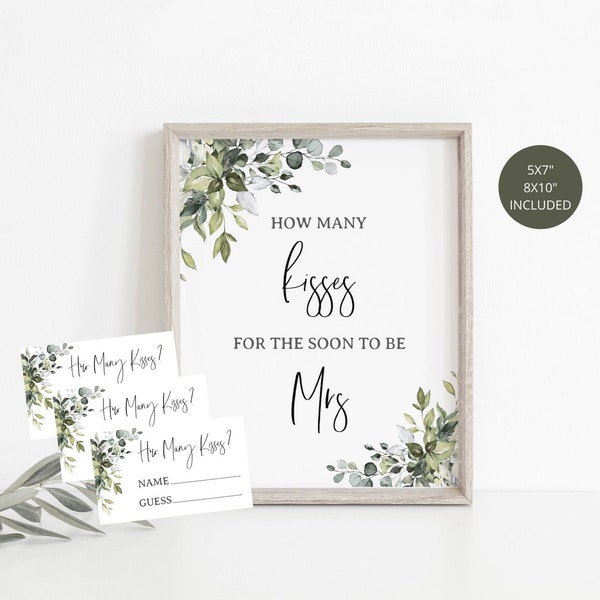 How Many Kisses For The Soon To Be Mrs, Greenery Bridal Shower, Bridal Shower Decoration, Bridal Shower Game 114