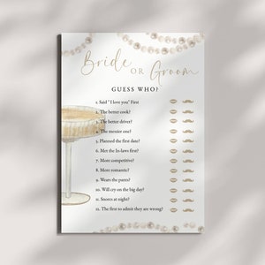 Bride or Groom Game, Pearls and Prosecco Bridal Shower, Editable Bridal Shower Activity, Printable Games, Wedding Shower Template