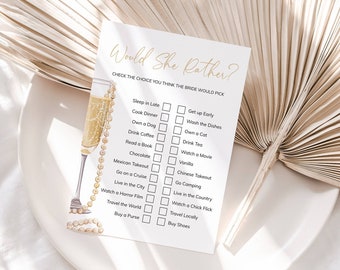 Would She Rather Game, Pearls and Prosecco Bridal Shower, Editable Bridal Shower Activity, Printable Games, Wedding Shower Template