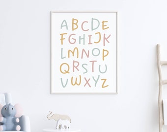 Alphabet Poster, ABC Printable, Pastel Alphabet Wall Art, Printable Nursery Decor, Nursery wall art, printable kids decor, printable ABCs