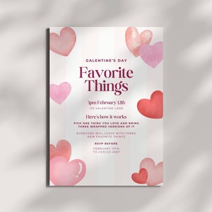 Lieblings Dinge Galentines Party Einladung Vorlage, Pritable Geschenk Börse einladen, Galentines Party Karte, Girls Night einladen, bearbeiten in Canva