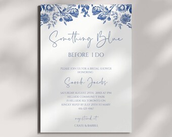 Something Blue Before I Do Bridal Shower Invitation, Toile Blue Editable Bridal Shower Invite, Wedding Shower Template - SPB1