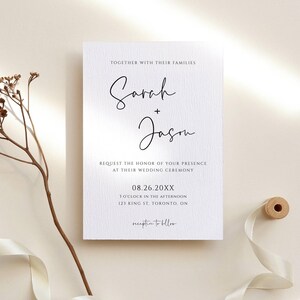 Plantilla de invitación de boda minimalista, invitación de boda moderna, invitación de boda con fuente de escritura simple, plantilla editable, invitación imprimible - SPM1