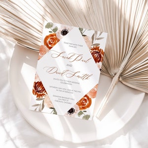 Fall Wedding Invitation Template, Terracotta wedding Template, Burnt Orange Invite, Autumn Wedding, Editable Wedding Invite, DIY - Olivia