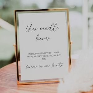 This Candle Burns Sign Template, Minimalist In Loving Memory Wedding Signage, Editable Wedding Memorial Sign, Printable Table Sign - MIA