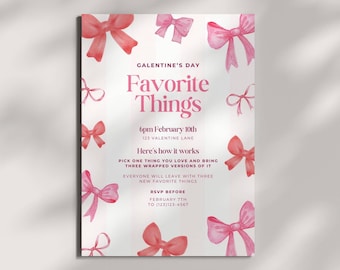 Favorite Things Galentines Party Invitation Template, Pritable Gift Exchange Invite, Coquette Bow Party Card, Girls Night Invite, Editable