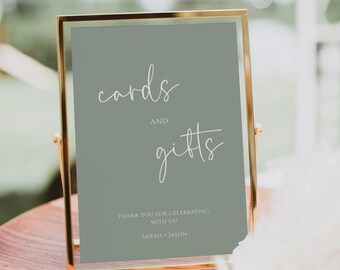 Cards and Gifts Wedding Sign Template, Sage Green Gift Table Sign, Editable Reception Signage, Custom Printable Sign - SPS1