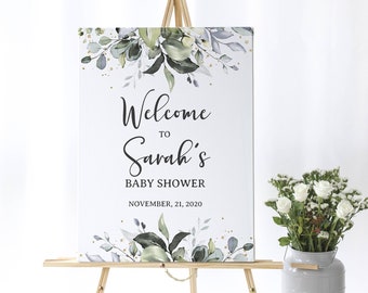 Baby Shower Welcome sign, Greenery Baby Shower 11GN