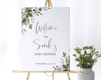 Baby Shower Welcome sign, Greenery Baby Shower 114