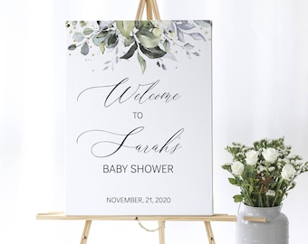 Baby Shower Welcome sign, Greenery Baby Shower 11GN