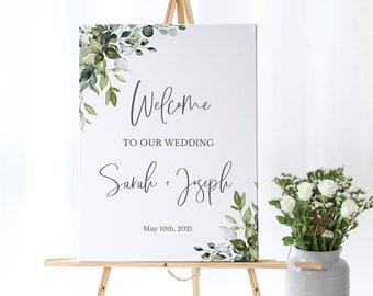 Plaque de bienvenue de mariage, plaque de bienvenue verdure, modèle de plaque de bienvenue de mariage eucalyptus, plaque de bienvenue bricolage, plaque de bienvenue imprimable - Amelia
