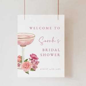 Plantilla de cartel de bienvenida para despedida de soltera con pétalos y prosecco, póster de bienvenida para despedida de soltera, decoración para despedida de soltera, bricolaje, cartel de bienvenida imprimible