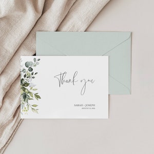 Danke Vorlage, Greenery Danke Vorlage, Eukalyptus Danke Karte, Printable Invite, DIY, Bearbeitbare Einladung - Amelia