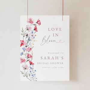 Love in Bloom Bridal Shower Welcome Sign, Wildflower Bridal Shower Welcome Poster, Editable Floral Bridal Shower Sign, Printable Poster