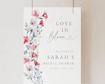 Love in Bloom Bridal Shower Welcome Sign, Wildflower Bridal Shower Welcome Poster, Editable Floral Bridal Shower Sign, Printable Poster
