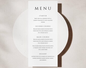 Minimalist Wedding Menu Card Template, Modern Menu Card, Simple Reception Dinner Menu, Editable Template, Instant Download, DIY - SPM1