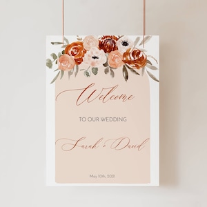 Wedding Welcome Sign Template, Terracotta Welcome Sign, Burnt Orange Wedding Welcome Sign, DIY Welcome Sign, Editable Welcome Sign - OLIVIA