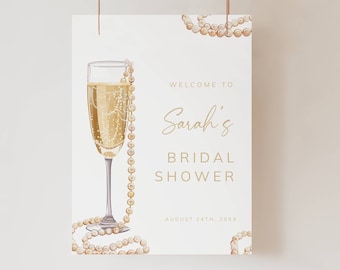 Pearls and Prosecco Bridal Shower Welcome Sign Template, Bridal Shower Welcome Poster, Bridal Shower Decor, DIY, Printable Welcome Sign