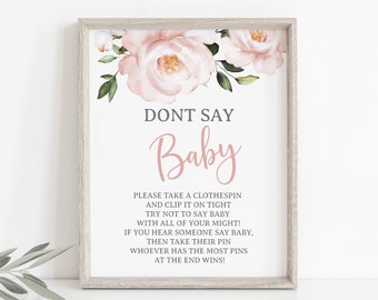 Blush Don't Say Baby Printable Baby Shower Sign, Baby Shower game, Blush Baby Shower Sign 13B