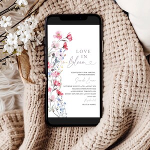 Love In Bloom Bridal Shower Electronic Invitation Template, Wildflower Digital Invite, Floral Shower Text Invite, Editable, Instant Download