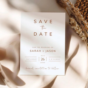 Herbst Save the Date Vorlage, Terrakotta sparen unsere Datum einladen, Boho Hochzeit Save the Date Karte, minimalistische druckbare Einladungskarte, DIY-SPT1