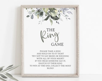 The ring game bridal shower sign, Bridal Shower game, Greenery Bridal Shower Sign 11GN