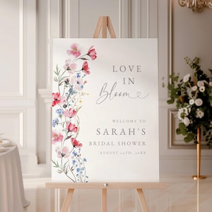 Love in Bloom Bridal Shower Welcome Sign, Wildflower Bridal Shower Welcome Poster, Editable Floral Bridal Shower Sign, Printable Poster