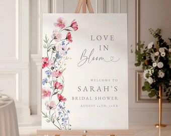 Love in Bloom Bridal Shower Welcome Sign, Wildflower Bridal Shower Welcome Poster, Editable Floral Bridal Shower Sign, Printable Poster