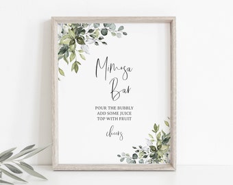Placa de bar Mimosa, Placa de casamento de bar Mimosa com vegetação, Placa de chá de panela com vegetação, Placa de chá de bebê 114
