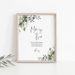 Mimosa bar sign, Greenery Mimosa bar wedding sign, Greenery bridal shower sign, baby shower sign 114