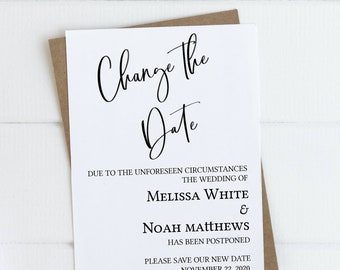 Change the date wedding card, Wedding Postponement Card, Wedding change of plans