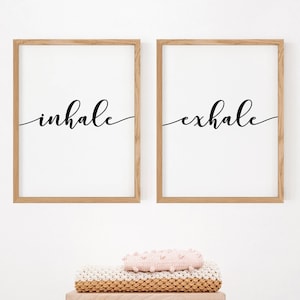 Inhale Exhale Printable Wall Art, Set of 2, Bedroom Wall Art, Bedroom Decor, Minimalist Wall Art
