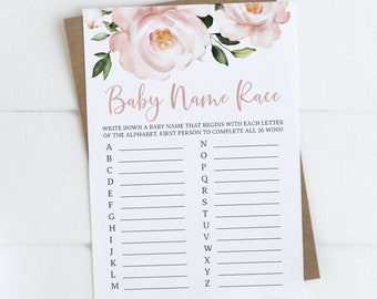 Blush Baby Name Race, Baby Shower Decoration, Baby Shower Game 13B