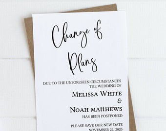 Change of plans wedding card, Wedding Postponement Card, Wedding change the date