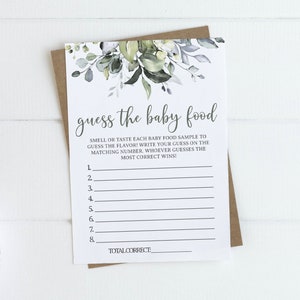 Guess the Baby Food Baby Shower Game, Greenery Baby Shower, Baby Shower Decoration 11GN