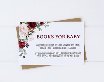 Burgundy Books For Baby Printable, Burgundy Baby Shower, Baby Shower Decoration 12G