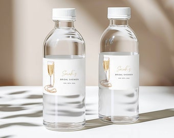 Pearls and Prosecco Water Bottle Label Template,  Bridal Shower Water Bottle Band, Bridal Shower Decor, Printable Label, DIY