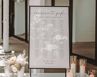 Our Favorite People Wedding Reception Seating Chart, Minimalist Seating Template, Elegant Seating Plan, Modern Large Wedding Poster -  SPM3
