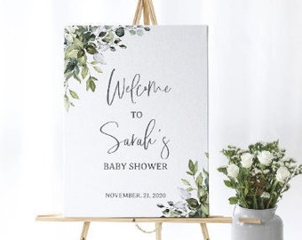 Baby Shower Welcome Sign, Greenery Welcome Sign, Eucalyptus Welcome Sign Template, DIY Shower Welcome Sign, Printable Welcome Sign - Amelia