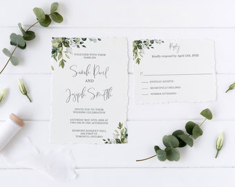 Wedding Invitation Template, Greenery Wedding Invites, Eucalyptus Invite Suite, Printable Invitation Set, Greenery RSVP Card, DIY - Amelia