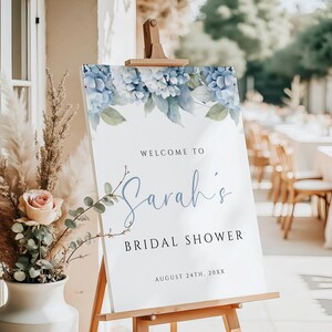 Blue Hydrangea Bridal Shower Welcome Sign, Dusty Blue Bridal Shower Welcome Poster, Editable Floral  Sign, Something Blue Printable Poster