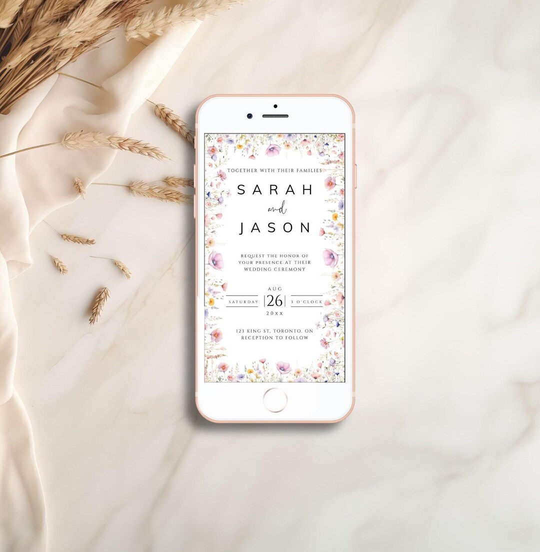Invite Text Wildflower Wedding Electronic Invitation Template, Spring Floral ...